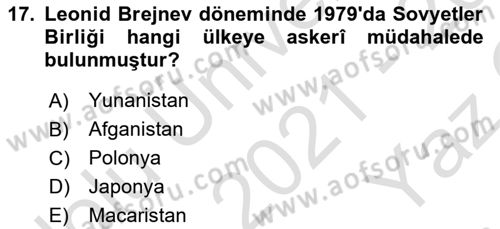 Rusya Tarihi Dersi 2021 - 2022 Yılı Yaz Okulu Sınav Soruları 17. Soru