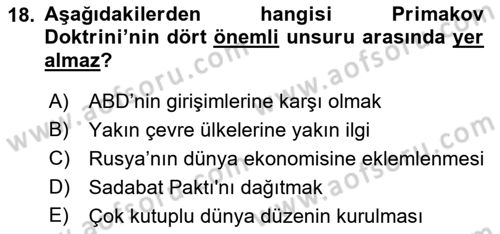Rusya Tarihi Dersi 2021 - 2022 Yılı Yaz Okulu Sınav Soruları 18. Soru