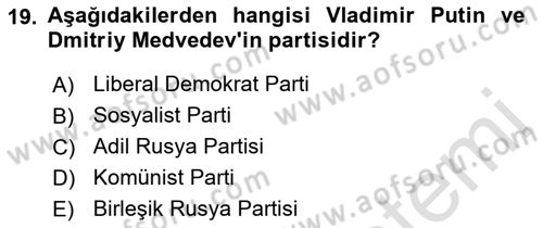 Rusya Tarihi Dersi 2021 - 2022 Yılı Yaz Okulu Sınav Soruları 19. Soru