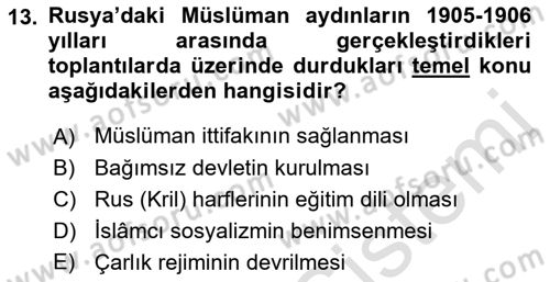 Rusya Tarihi Dersi 2022 - 2023 Yılı Yaz Okulu Sınav Soruları 13. Soru