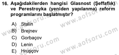 Rusya Tarihi Dersi 2022 - 2023 Yılı Yaz Okulu Sınav Soruları 16. Soru