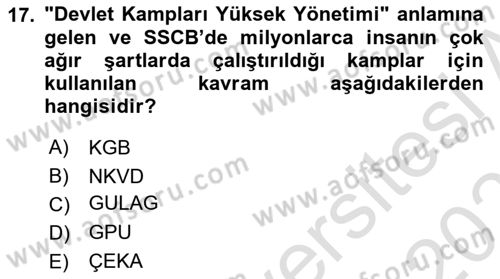 Rusya Tarihi Dersi 2022 - 2023 Yılı Yaz Okulu Sınav Soruları 17. Soru