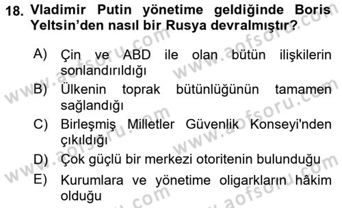 Rusya Tarihi Dersi 2022 - 2023 Yılı Yaz Okulu Sınav Soruları 18. Soru