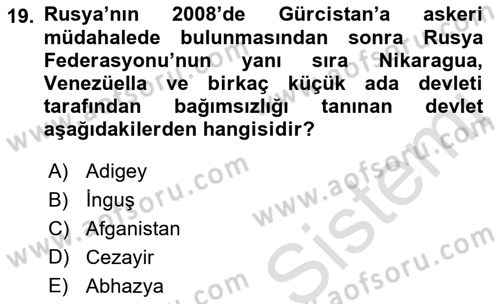 Rusya Tarihi Dersi 2022 - 2023 Yılı Yaz Okulu Sınav Soruları 19. Soru
