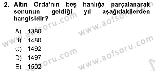 Rusya Tarihi Dersi 2022 - 2023 Yılı Yaz Okulu Sınav Soruları 2. Soru