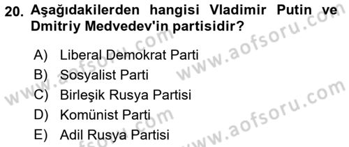 Rusya Tarihi Dersi 2022 - 2023 Yılı Yaz Okulu Sınav Soruları 20. Soru