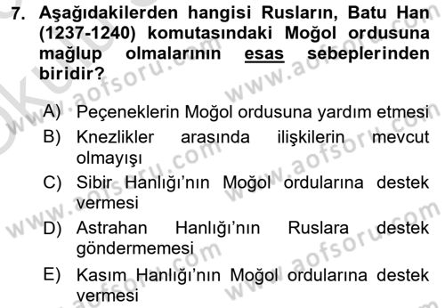 Rusya Tarihi Dersi 2022 - 2023 Yılı Yaz Okulu Sınav Soruları 7. Soru