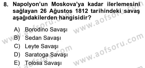 Rusya Tarihi Dersi 2022 - 2023 Yılı Yaz Okulu Sınav Soruları 8. Soru