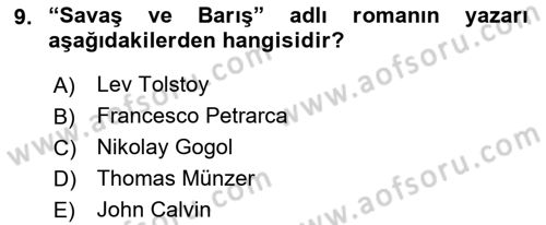 Rusya Tarihi Dersi 2022 - 2023 Yılı Yaz Okulu Sınav Soruları 9. Soru