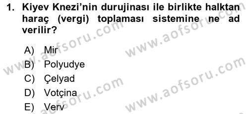 Rusya Tarihi Dersi 2023 - 2024 Yılı (Vize) Ara Sınav Soruları 1. Soru