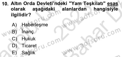 Rusya Tarihi Dersi 2023 - 2024 Yılı (Vize) Ara Sınav Soruları 10. Soru
