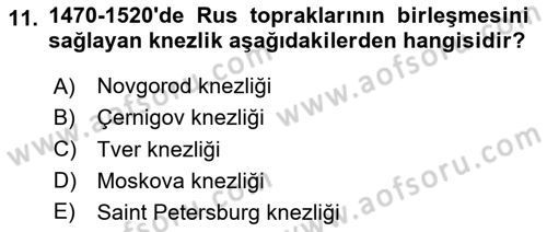 Rusya Tarihi Dersi 2023 - 2024 Yılı (Vize) Ara Sınav Soruları 11. Soru