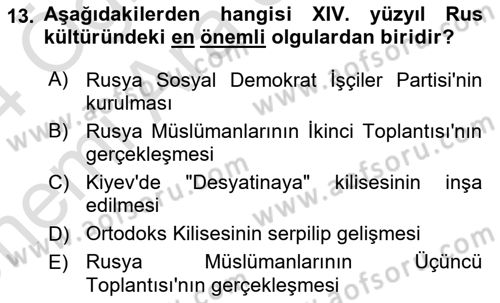 Rusya Tarihi Dersi 2023 - 2024 Yılı (Vize) Ara Sınav Soruları 13. Soru