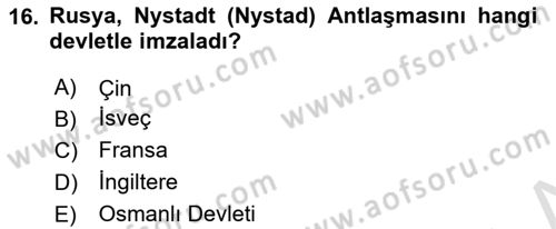 Rusya Tarihi Dersi 2023 - 2024 Yılı (Vize) Ara Sınav Soruları 16. Soru