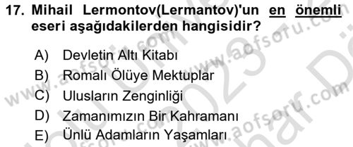 Rusya Tarihi Dersi 2023 - 2024 Yılı (Vize) Ara Sınav Soruları 17. Soru
