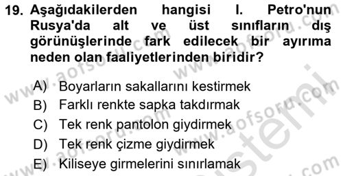 Rusya Tarihi Dersi 2023 - 2024 Yılı (Vize) Ara Sınav Soruları 19. Soru