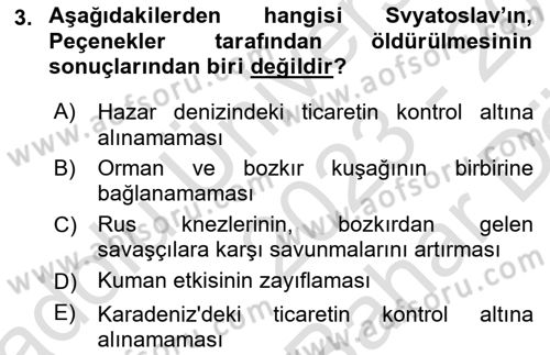 Rusya Tarihi Dersi 2023 - 2024 Yılı (Vize) Ara Sınav Soruları 3. Soru