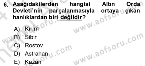 Rusya Tarihi Dersi 2023 - 2024 Yılı (Vize) Ara Sınav Soruları 6. Soru