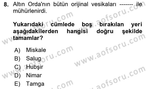 Rusya Tarihi Dersi 2023 - 2024 Yılı (Vize) Ara Sınav Soruları 8. Soru