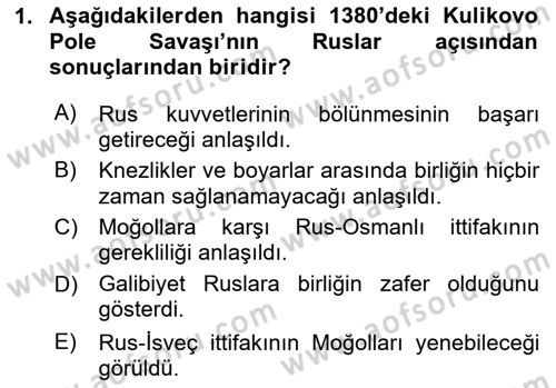 Rusya Tarihi Dersi 2023 - 2024 Yılı (Final) Dönem Sonu Sınav Soruları 1. Soru
