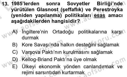 Rusya Tarihi Dersi 2023 - 2024 Yılı (Final) Dönem Sonu Sınav Soruları 13. Soru