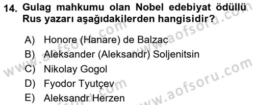 Rusya Tarihi Dersi 2023 - 2024 Yılı (Final) Dönem Sonu Sınav Soruları 14. Soru