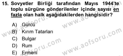 Rusya Tarihi Dersi 2023 - 2024 Yılı (Final) Dönem Sonu Sınav Soruları 15. Soru