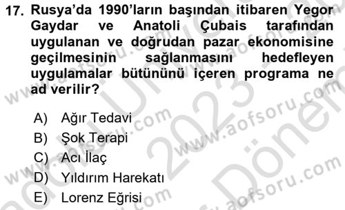 Rusya Tarihi Dersi 2023 - 2024 Yılı (Final) Dönem Sonu Sınav Soruları 17. Soru