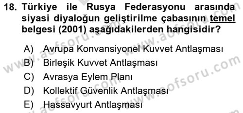 Rusya Tarihi Dersi 2023 - 2024 Yılı (Final) Dönem Sonu Sınav Soruları 18. Soru