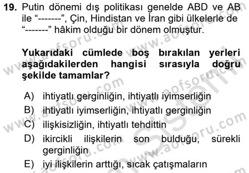 Rusya Tarihi Dersi 2023 - 2024 Yılı (Final) Dönem Sonu Sınav Soruları 19. Soru
