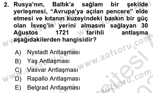 Rusya Tarihi Dersi 2023 - 2024 Yılı (Final) Dönem Sonu Sınav Soruları 2. Soru