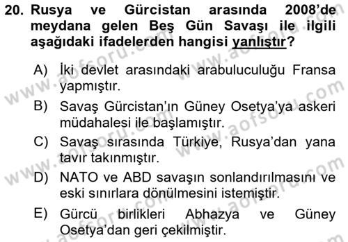 Rusya Tarihi Dersi 2023 - 2024 Yılı (Final) Dönem Sonu Sınav Soruları 20. Soru