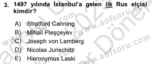Rusya Tarihi Dersi 2023 - 2024 Yılı (Final) Dönem Sonu Sınav Soruları 3. Soru