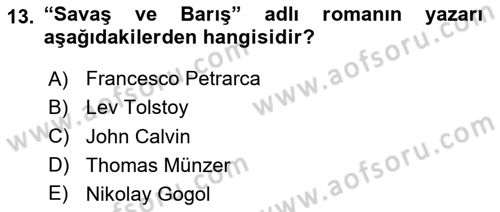 Rusya Tarihi Dersi 2023 - 2024 Yılı Yaz Okulu Sınav Soruları 13. Soru