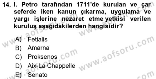 Rusya Tarihi Dersi 2023 - 2024 Yılı Yaz Okulu Sınav Soruları 14. Soru