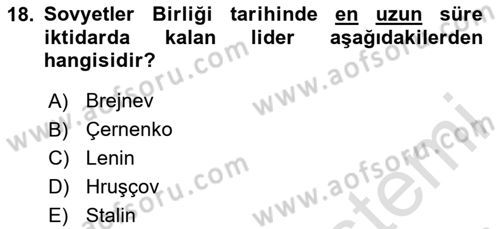 Rusya Tarihi Dersi 2023 - 2024 Yılı Yaz Okulu Sınav Soruları 18. Soru