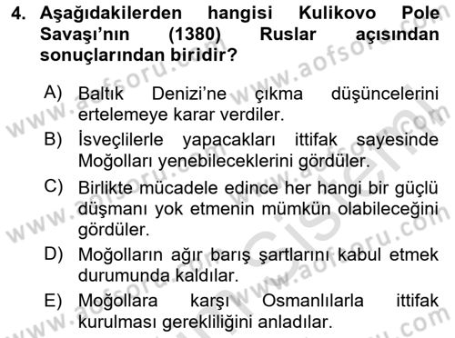 Rusya Tarihi Dersi 2023 - 2024 Yılı Yaz Okulu Sınav Soruları 4. Soru