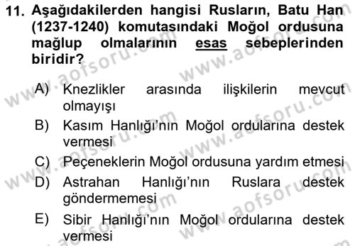 Rusya Tarihi Dersi 2024 - 2025 Yılı (Vize) Ara Sınav Soruları 11. Soru
