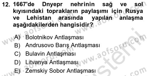 Rusya Tarihi Dersi 2024 - 2025 Yılı (Vize) Ara Sınav Soruları 12. Soru