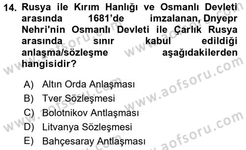 Rusya Tarihi Dersi 2024 - 2025 Yılı (Vize) Ara Sınav Soruları 14. Soru