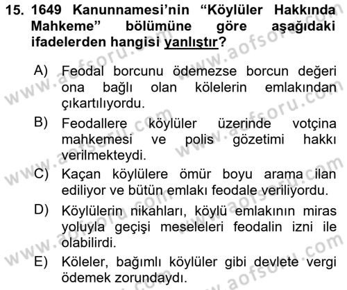 Rusya Tarihi Dersi 2024 - 2025 Yılı (Vize) Ara Sınav Soruları 15. Soru