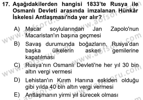 Rusya Tarihi Dersi 2024 - 2025 Yılı (Vize) Ara Sınav Soruları 17. Soru