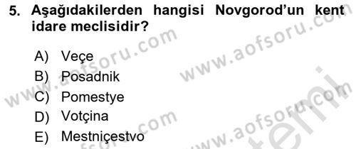 Rusya Tarihi Dersi 2024 - 2025 Yılı (Vize) Ara Sınav Soruları 5. Soru