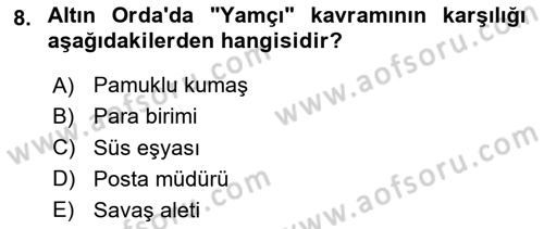 Rusya Tarihi Dersi 2024 - 2025 Yılı (Vize) Ara Sınav Soruları 8. Soru