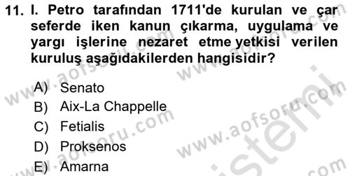 Rusya Tarihi Dersi 2024 - 2025 Yılı (Final) Dönem Sonu Sınav Soruları 11. Soru