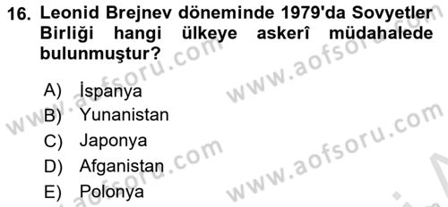 Rusya Tarihi Dersi 2024 - 2025 Yılı (Final) Dönem Sonu Sınav Soruları 16. Soru