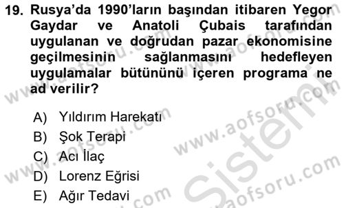 Rusya Tarihi Dersi 2024 - 2025 Yılı (Final) Dönem Sonu Sınav Soruları 19. Soru