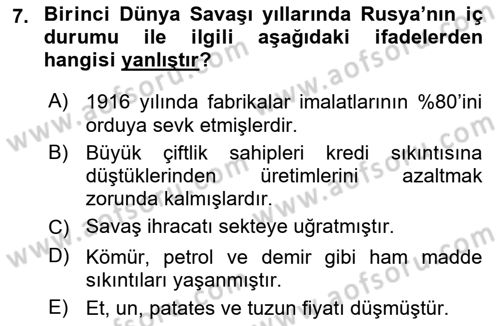 Rusya Tarihi Dersi 2024 - 2025 Yılı (Final) Dönem Sonu Sınav Soruları 7. Soru