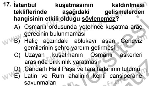 Osmanlı Tarihi (1300-1566) Dersi 2012 - 2013 Yılı (Vize) Ara Sınav Soruları 17. Soru
