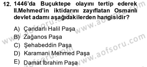 Osmanlı Tarihi (1300-1566) Dersi 2013 - 2014 Yılı (Vize) Ara Sınav Soruları 12. Soru